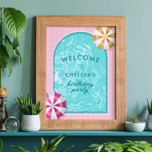 Póster Palm Springs Pool Fiesta Adulto Rosa Cumpleaños