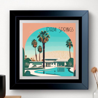 Póster Palm Springs Vintage Watercolor Palmas Árboles