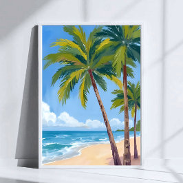 Póster Palm Tree Beach | Tropical Watercolor Blue Sky