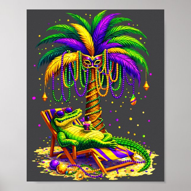 Póster Palm Tree Mardi Gras Hawaiian Trocal Louisiana All (Frente)
