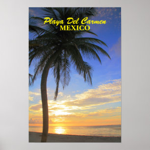 Póster Palm Tree Sunrise Playa Del Carmen México Poster
