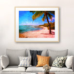 Póster Palm Tree Vintage De Hawaii, Foto En Tiempo De Pla<br><div class="desc">"A la hora de la playa". Relájese en los recuerdos de días de playa perezosos y tropicales cuando vea este retro vacacional de Hawái, una huella poster vintage y angustiada de una solitaria palmera en una playa de arena y media luna, con cielo azul turquesa claro y agua. ¡Ideal para...</div>