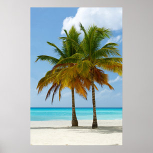 Póster Palm Trees Beach Blue Sea Sky Sunny Day