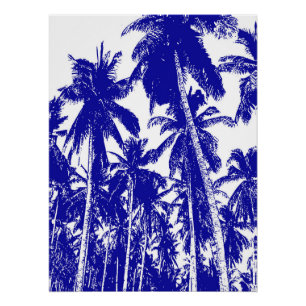 Póster Palm Trees Diseño Efecto Posterizado Azul y Blanco