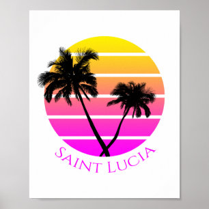 Póster Palm Trees Retro Beach Santa Lucía