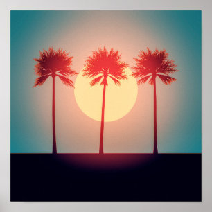 Póster Palm Trees Sunset Art
