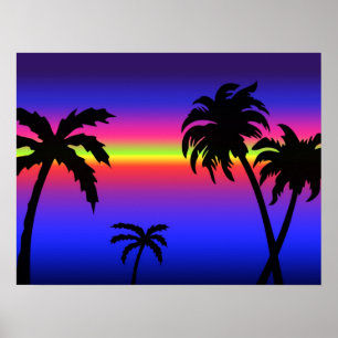 Póster Palm Trees Tropical Sunset Poster