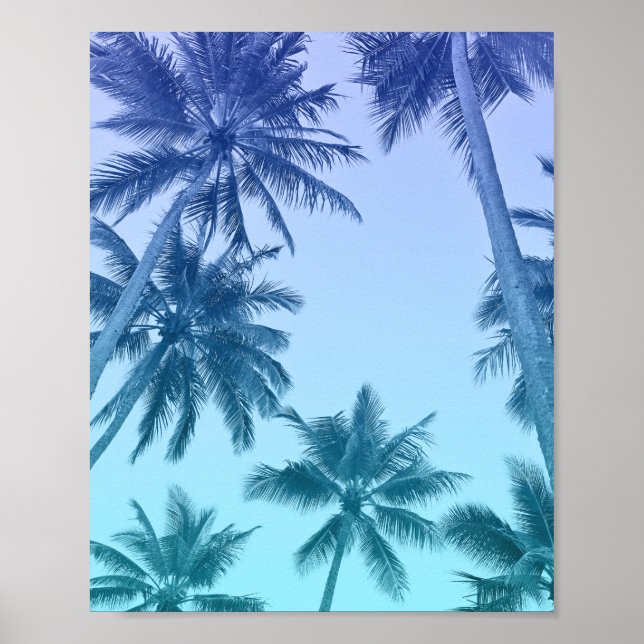 Póster Palm Trees tropicales Verde azulado Gradiente de m (Frente)