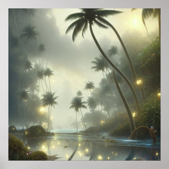 Póster Palm Trees y Ocean Foggy Day (Frente)