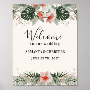 Póster Palm tropical Signo de bienvenida de Boda de ver