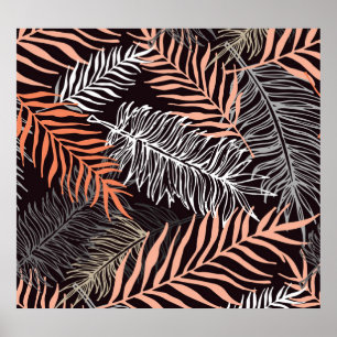 Póster Palma de garabato: Patrón de leafy dibujado a mano