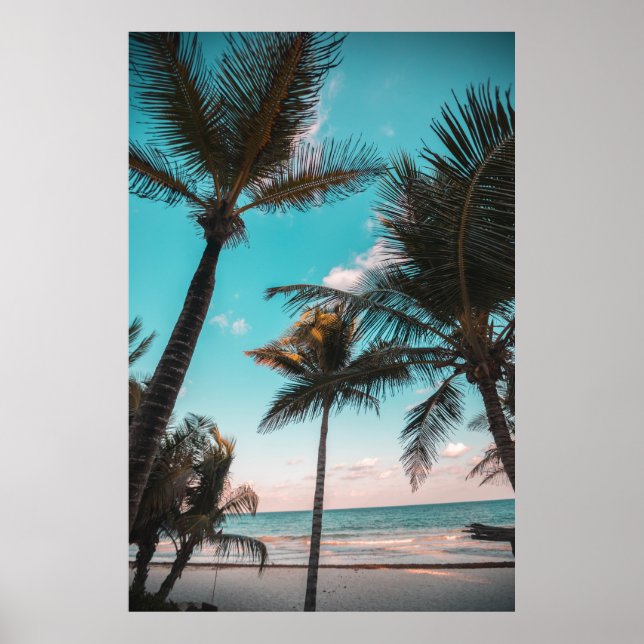 PÓSTER PALMA TROPICAL RETRO JUNTO A LA PLAYA (Frente)