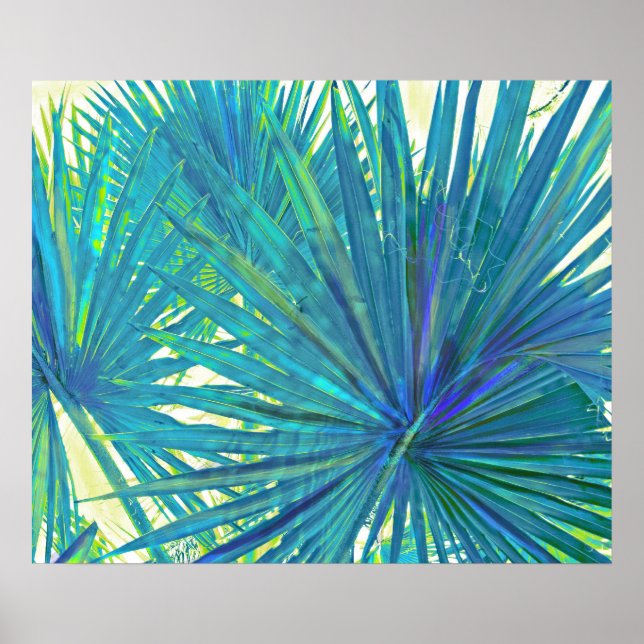 Póster palmas azules abstractas (Frente)