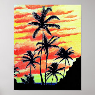 Póster Palmas de Coco Sunset de Hawái
