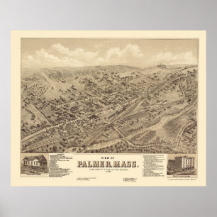 Póster Palmer, mapa panorámico de las MAMÁES - 1879
