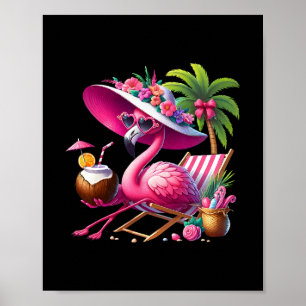 Póster Palmera de color rosa flamenco playa tropical vera
