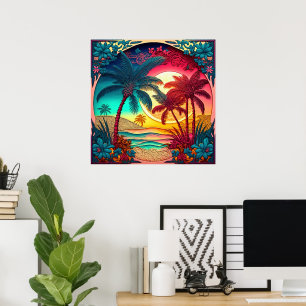 Póster Palmera de la casa de playa