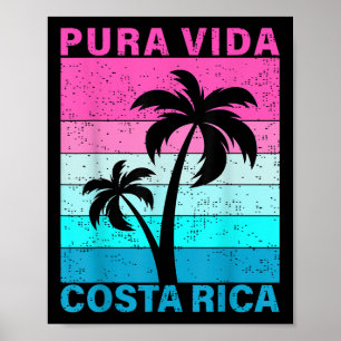 Póster Palmera del Atardecer Retro Costa Rica Vacaciones 