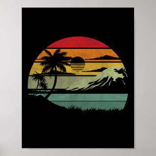 Póster Palmera Retro Playa Tropical Vintage 70s 80s Estil