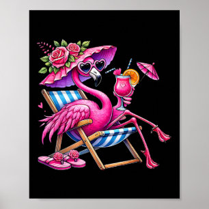 Póster Palmera Rosa Flamenco Playa Tropical Verano Vacaci