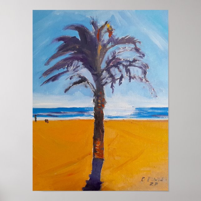 Póster Palmera Tropical Playa Soleada (Frente)