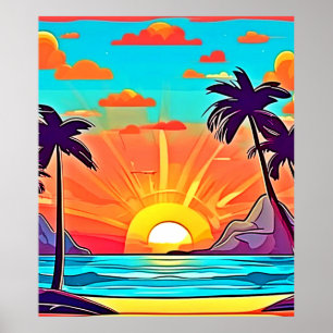 Póster Palmeras al atardecer: Vista tropical