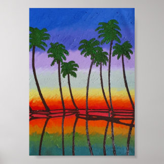 Póster Palmeras al atardecer y su reflejo