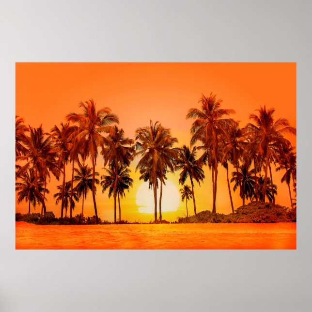 Póster Palmeras al fondo de la puesta de sol. Sri Lanka. (Frente)
