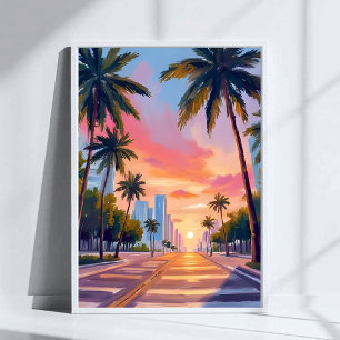 Póster Palmeras de la puesta de sol de Miami
