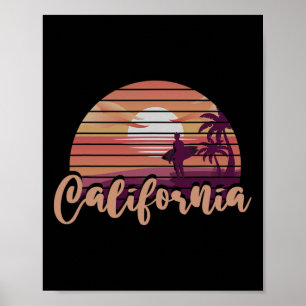 Póster Palmeras de Ocean Cali Surfing Ca Mar Playa Retro 