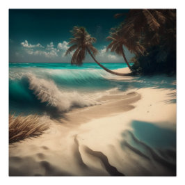 Póster Palmeras de Playa Tropical Agua Turquesa