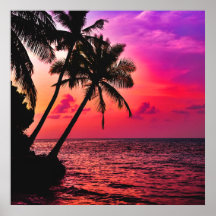 Palmeras en la playa en el Poster Maldiviano Sunse