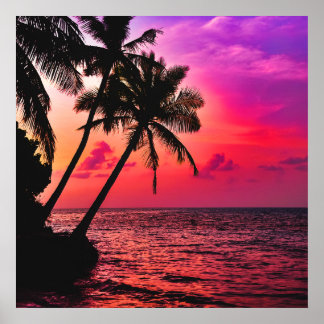Póster Palmeras en la playa en el Poster Maldiviano Sunse