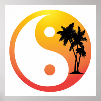 Póster Palmeras en símbolo Yin Yang de la puesta de sol