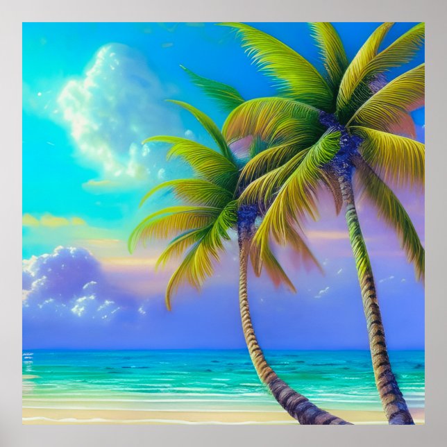 Póster Palmeras mientras la noche cae tropical (Frente)