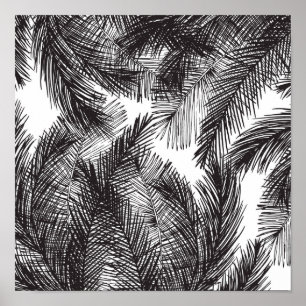 Póster Palmeras pintadas a mano en blanco negro