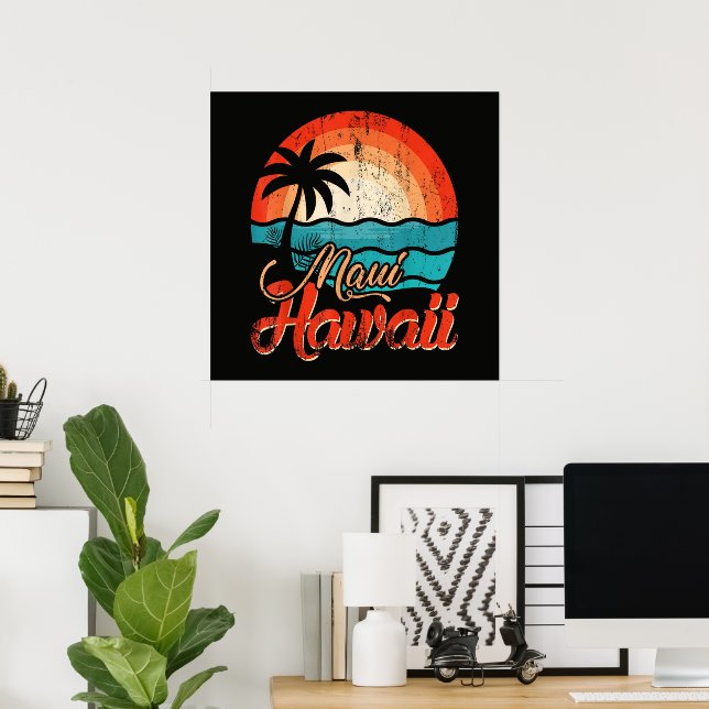 Póster Palmeras Playa Hawaiana (Oficina en casa)