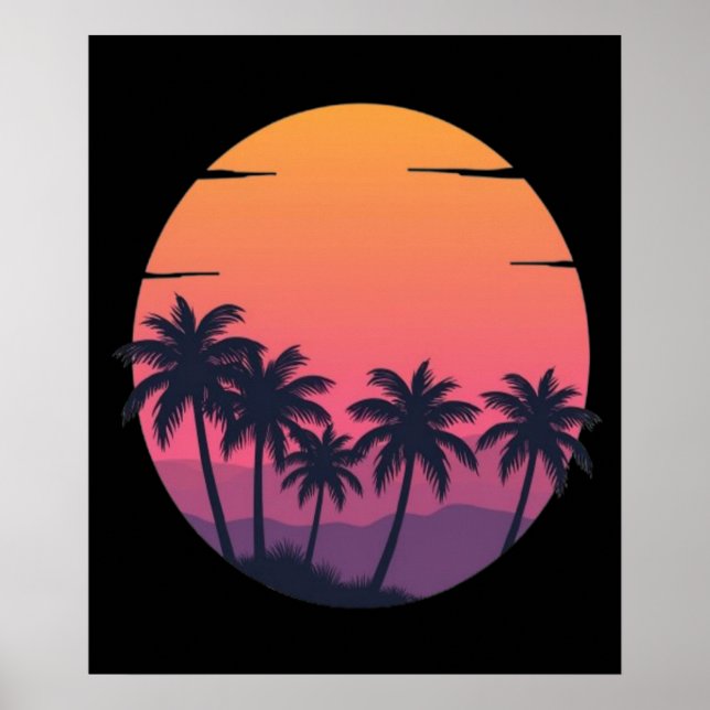 Póster Palmeras Retro Sunset (Frente)