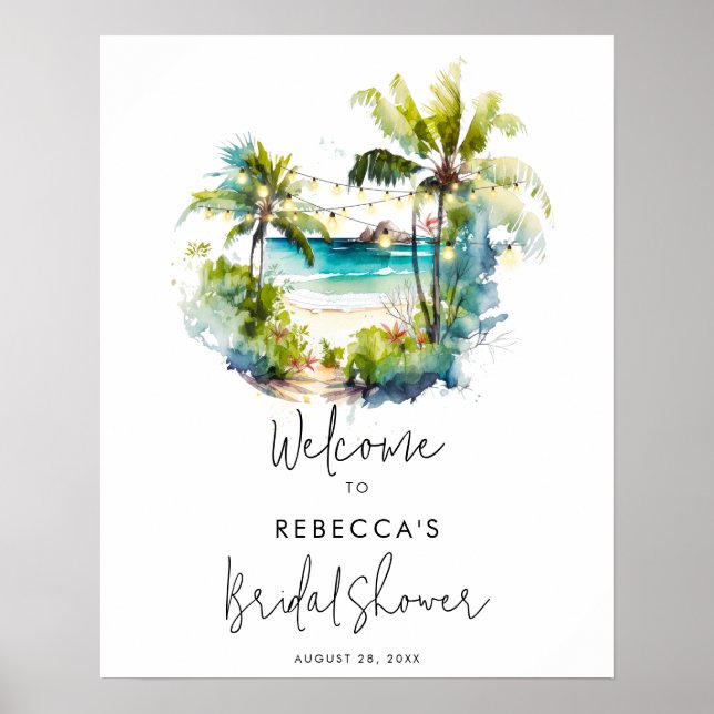 Póster palmeras tropicales de playa poster de ducha de no (Frente)