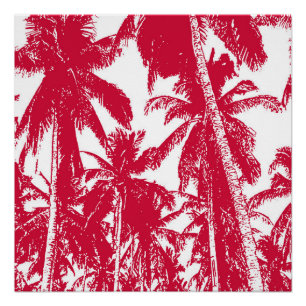 Póster Palmeras tropicales en rojo y blanco