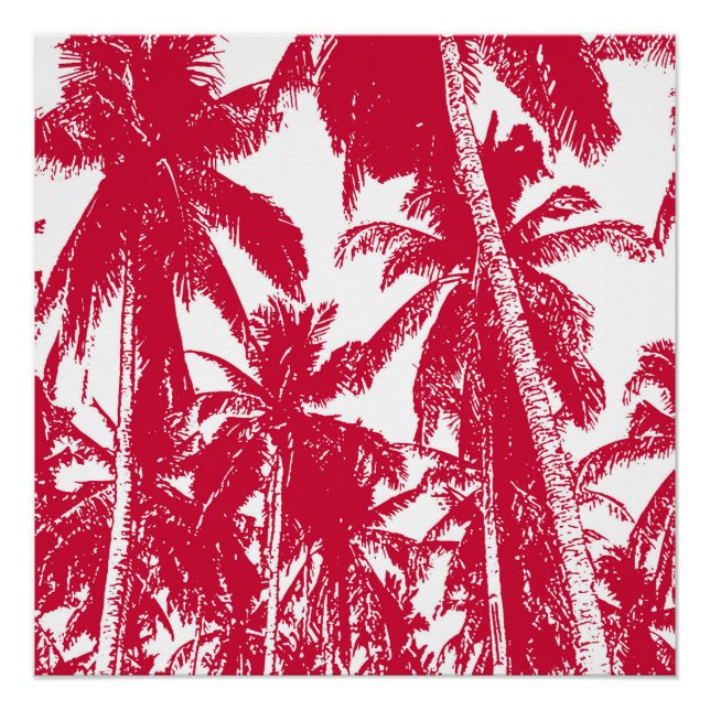 Póster Palmeras tropicales en rojo y blanco (Anverso)