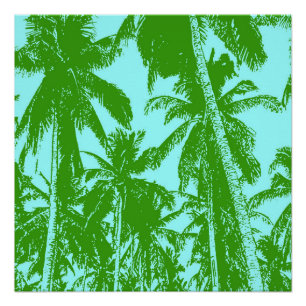 Póster Palmeras tropicales en verde y azul