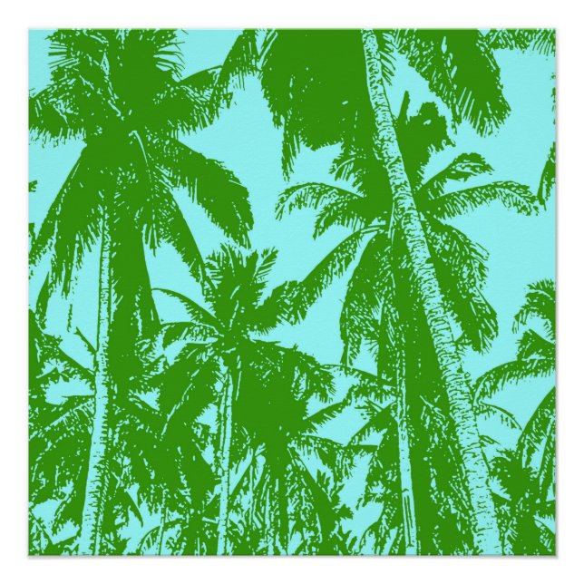 Póster Palmeras tropicales en verde y azul (Anverso)