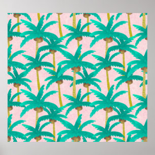Póster Palmeras Tropicales: Patrón de verano acuarela