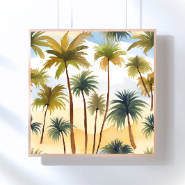 Póster Palmeras Tropicales | Pintura Aquarela de Playa