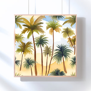 Póster Palmeras Tropicales   Pintura Aquarela de Playa
