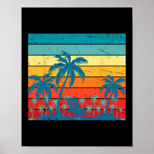 Póster Palmeras Tropicales Retro Y Verano De La Playa Del