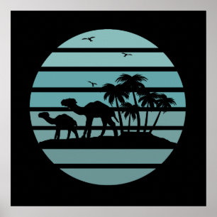 Póster palmeras y camellos