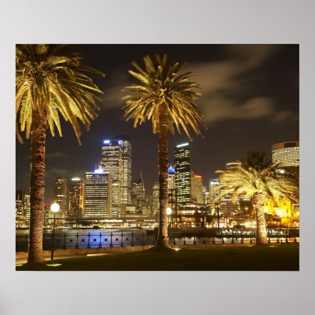 Póster Palmeras y CBD por la noche, Sydney, Nuevo Sur (Frente)