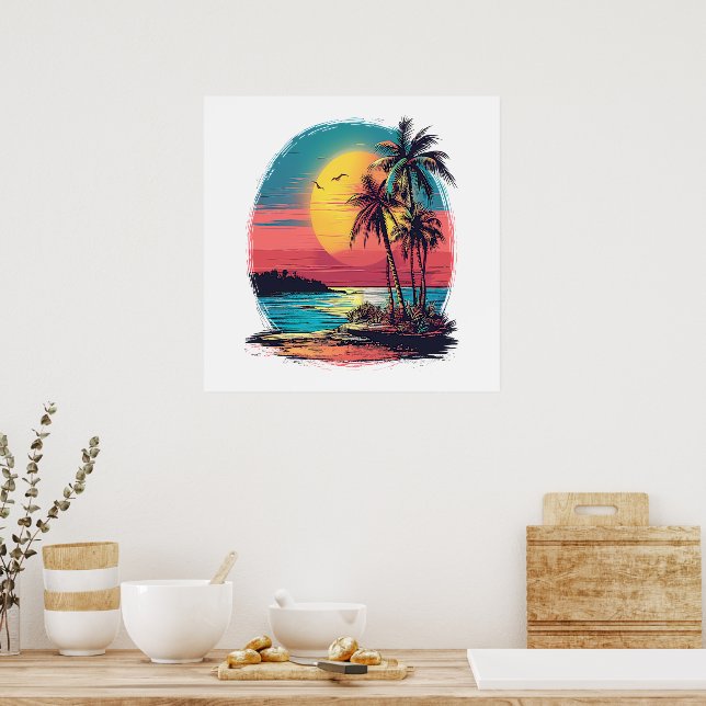 Póster Palmeras y playa (Cocina)